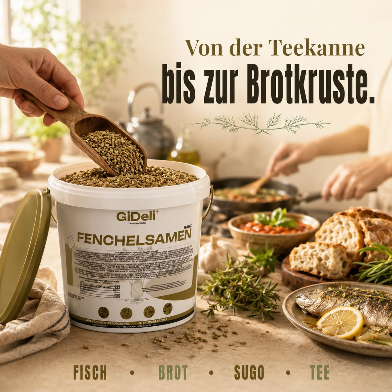 GiDeli Fenchelsamen Ganz aus Ägypten 10kg im Eimer - 100% Naturrein & ohne Zusatzstoffe - Premium Fenchelsaat für Fencheltee, Kräutertee & Brotgewürz - Mediterrane Würze mit Anisnote