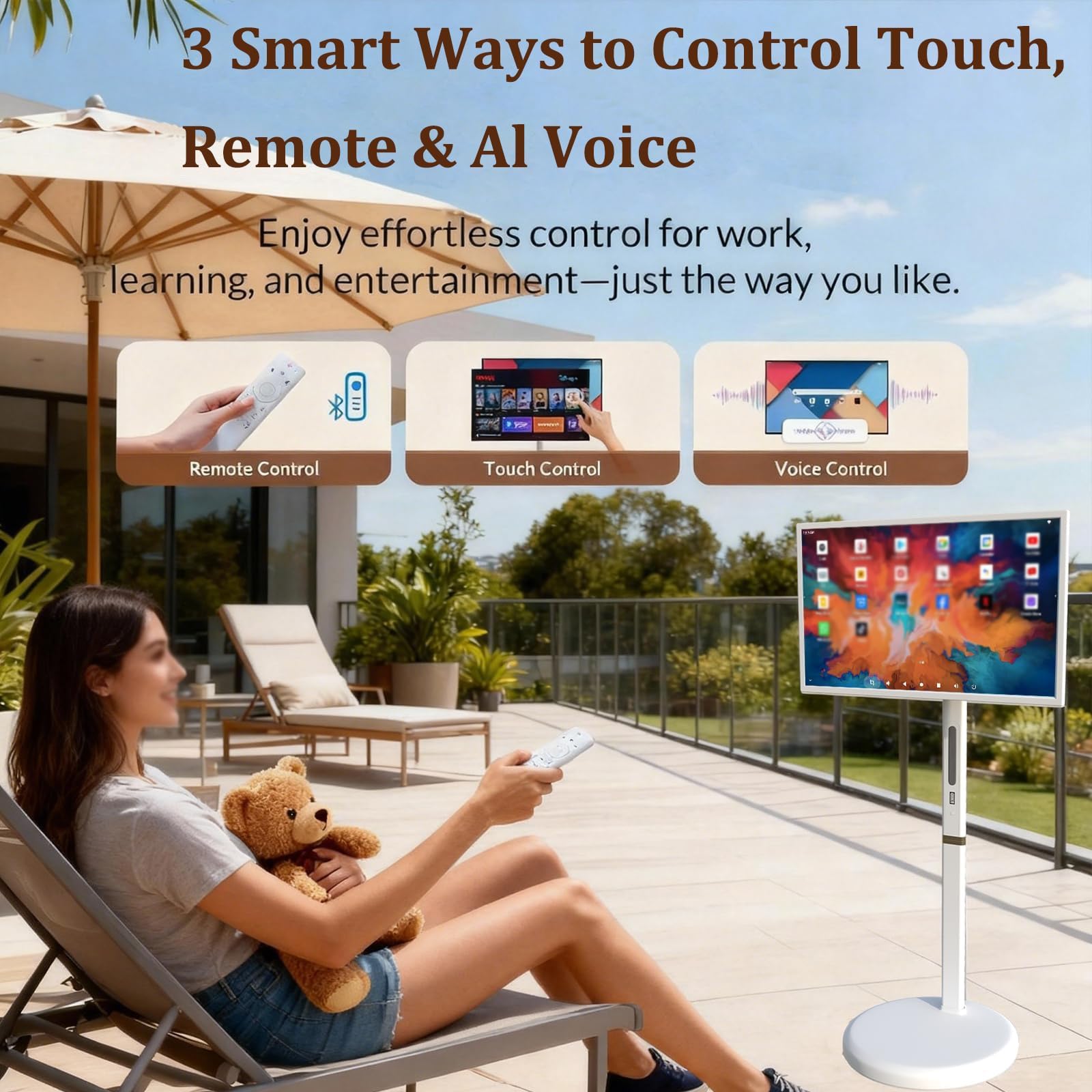 Smart TV TáCtil para Juegos 32", TV PortáTil con Ruedas Y Pantalla TáCtil Giratoria, Almacenamiento 8 GB + 128 GB Operativo Android 13, TV MóVil con RotacióN Completa para Hogar