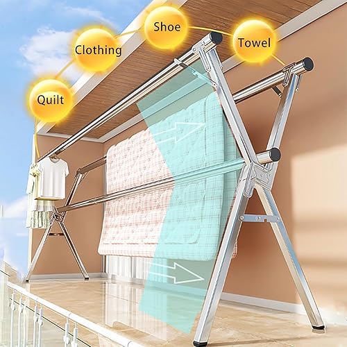 Miniatura 4 de Clothes Drying Rack Foldable - Stainless Steel Laundry Drying Rack for Indoor Outdoor Use, Adjustable Length Space Saving, Easy to Move, Blanket