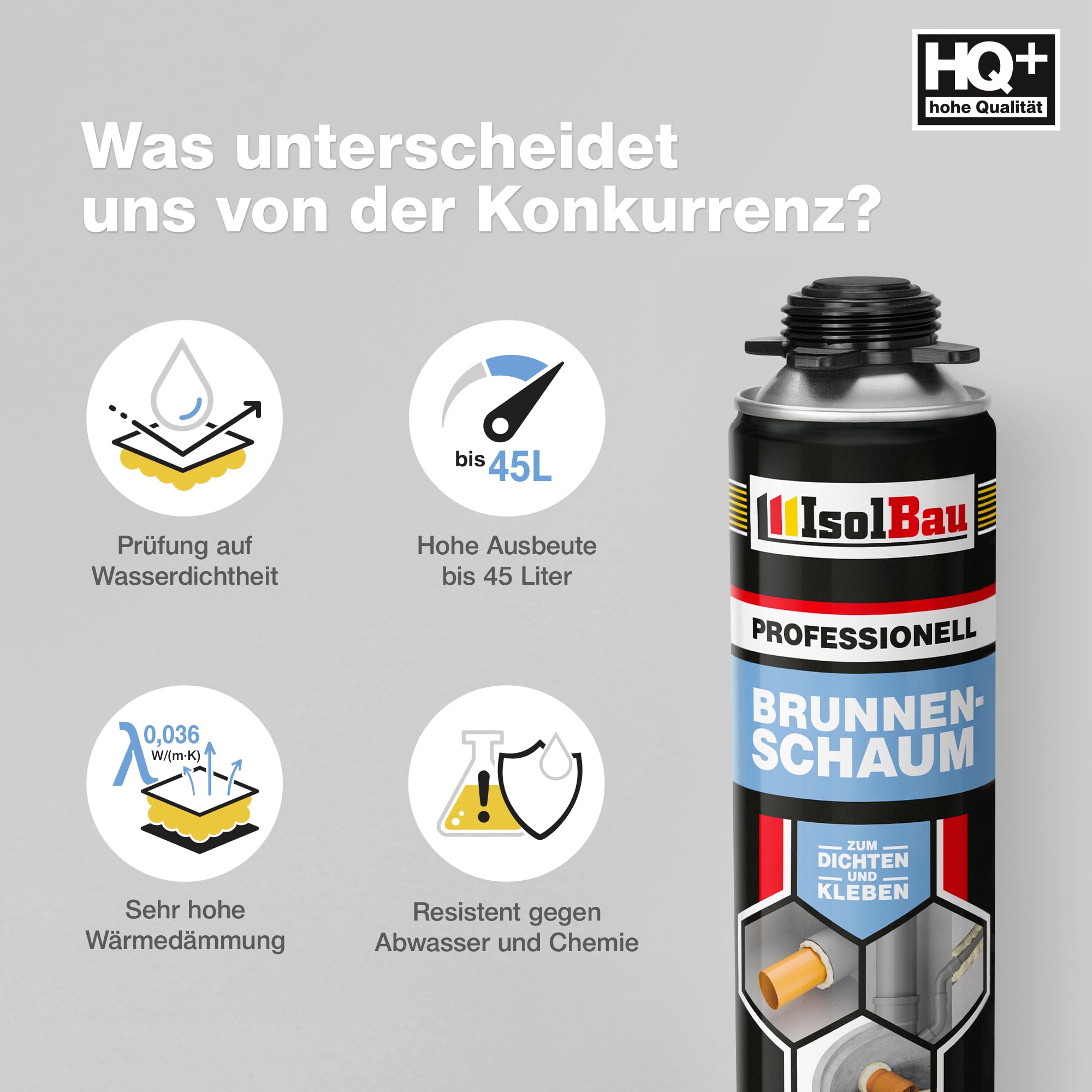 Isolbau - Brunnenschaum 1K Bauschaum Wasserdicht Aussen und Innen - Montageschaum 36 x 750 ml - PU-Schaum - Pistolenschaum Dämmschaum Isolierschaum