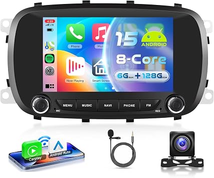 6G+128G Android 15 Car Stereo for Fiat 500X 2014-2020 with Wireless Carplay Android Auto, 7 Inch Touch Screen Radio Support GPS/WiFi/Bluetooth/FM/SWC/Backup Camera