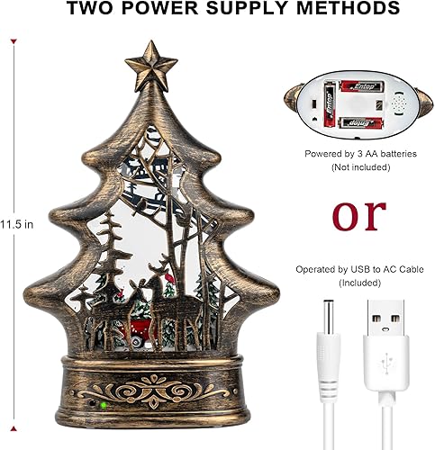 Miniatura 5 de Linterna de globo de nieve de Navidad, árbol de Navidad brillante con camión rojo, forrado por USB, funciona con pilas, linterna iluminada para