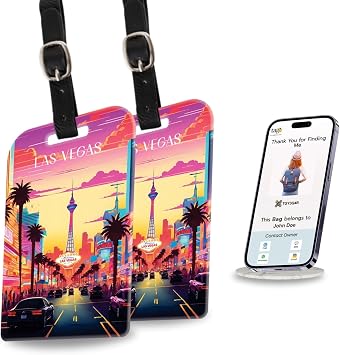 [Pack 2] tag8 Las Vegas Smart Bag Luggage tag |Trendy Luggage tag ID Identification Fashionable Digital Name tag | Airline Compliant, SITA World Tracer Code Enabled | Travel Gift idea, Collectible
