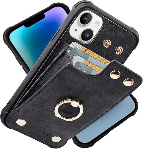 Funda tipo cartera compatible con iPhone 14 Plus15 Plus de 6.7 pulgadas con tarjetero de crédito, funda protectora de cuero a prueba de golpes para