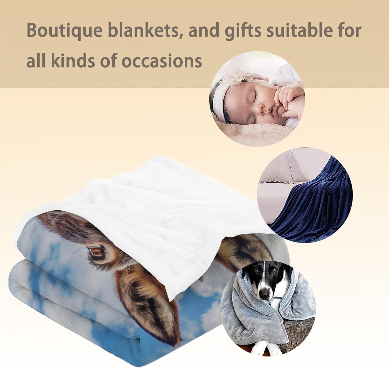 Cute Donkey Blanket Soft Animal Flannel Throw Blanket for Adults Kids Women - Warm, Cozy, Lightweight, Fluffy, Fuzzy for Couch, Bed, Travel & Outdoor 50×60 in
