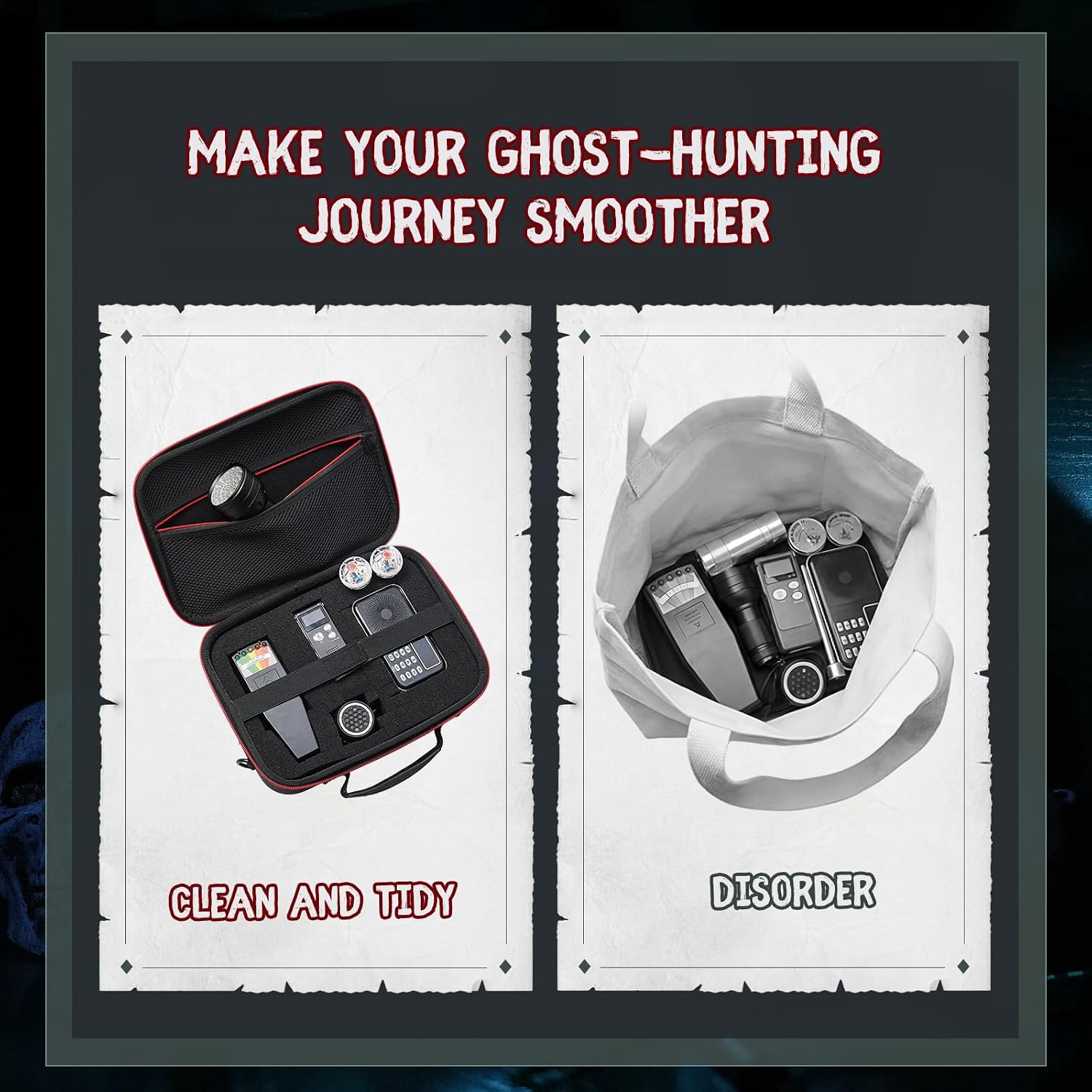 Dunzy Ghost Hunting Equipment Case Paranormal Equipment Bag with Customizable Foam Interior and Hard Case Compatible with Ghost Boxes, EMF Meter and More for Home Office Outdoor