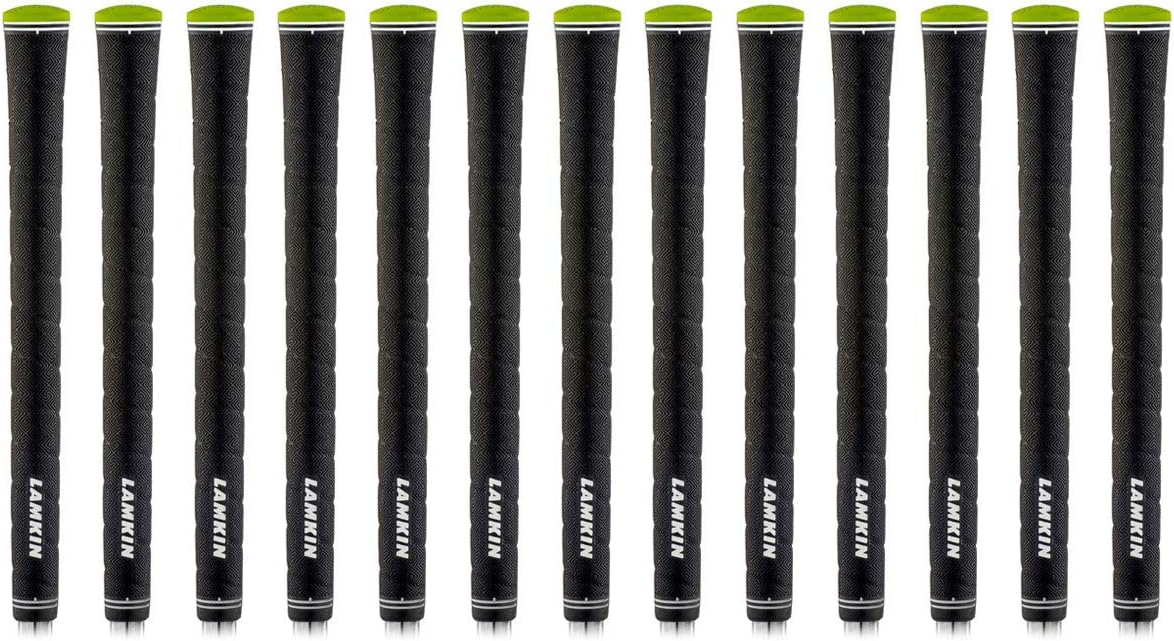 Lamkin Sonar+ Wrap Calibrate Standard Golf Grips, 13 Piece Ribbed Reminder Golf Grip Pack, Black/Green