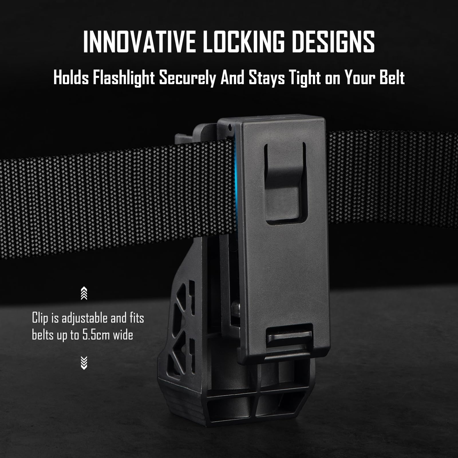 SQLJYU Ruotabile a 360 Gradi Porta Torcia Cinturone, Porta Guanti Cinturone Nero, Supporto per Torcia Tattica Militare, per Torce da 22-32 mm Fondina per Torcia