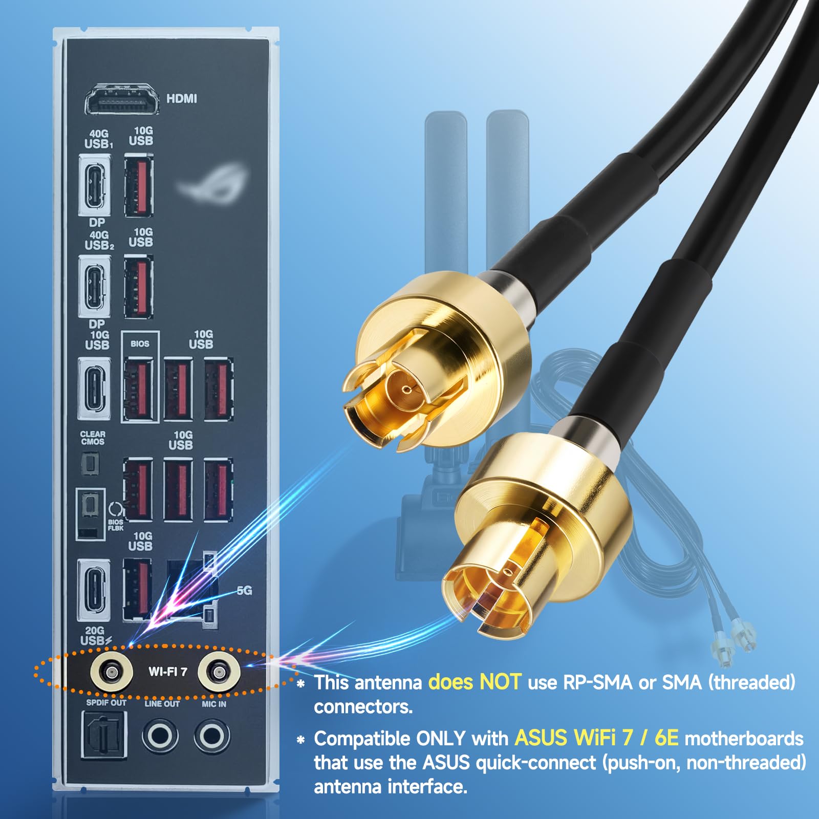 Eightwood Antenna WiFi 7 2.4GHz 5GHz 6GHz WLAN 6E Tri-Band Antenna con Base Magnetica e Cavo di prolunga da 2m per PC Bluetooth Scheda Madre Schede WLAN PCI Card WiFi