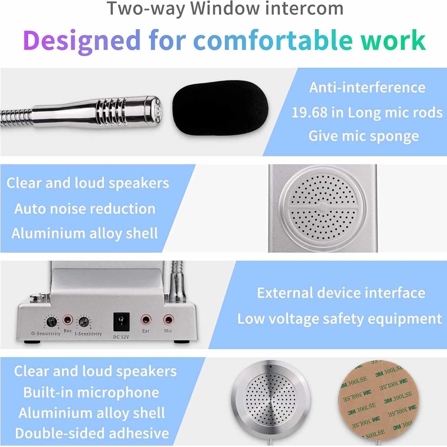 Window Microphone Speakers, Window Intercom System with Loud Outer Speaker, Intercom System for Business, Bank, School, Hospital