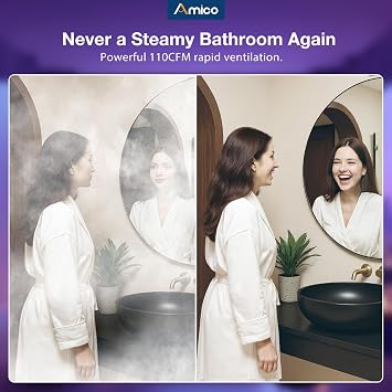 Amico Bathroom Exhaust Fan with Bluetooth Speaker, 110CFM 1.0 Sone