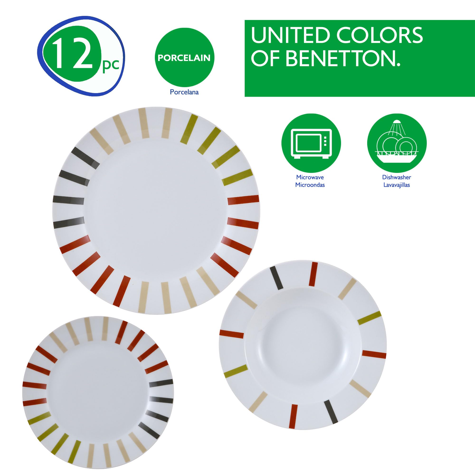 UNITED COLORS OF BENETTON. SET 12PC VAJILLA PORCELANA SAFARI