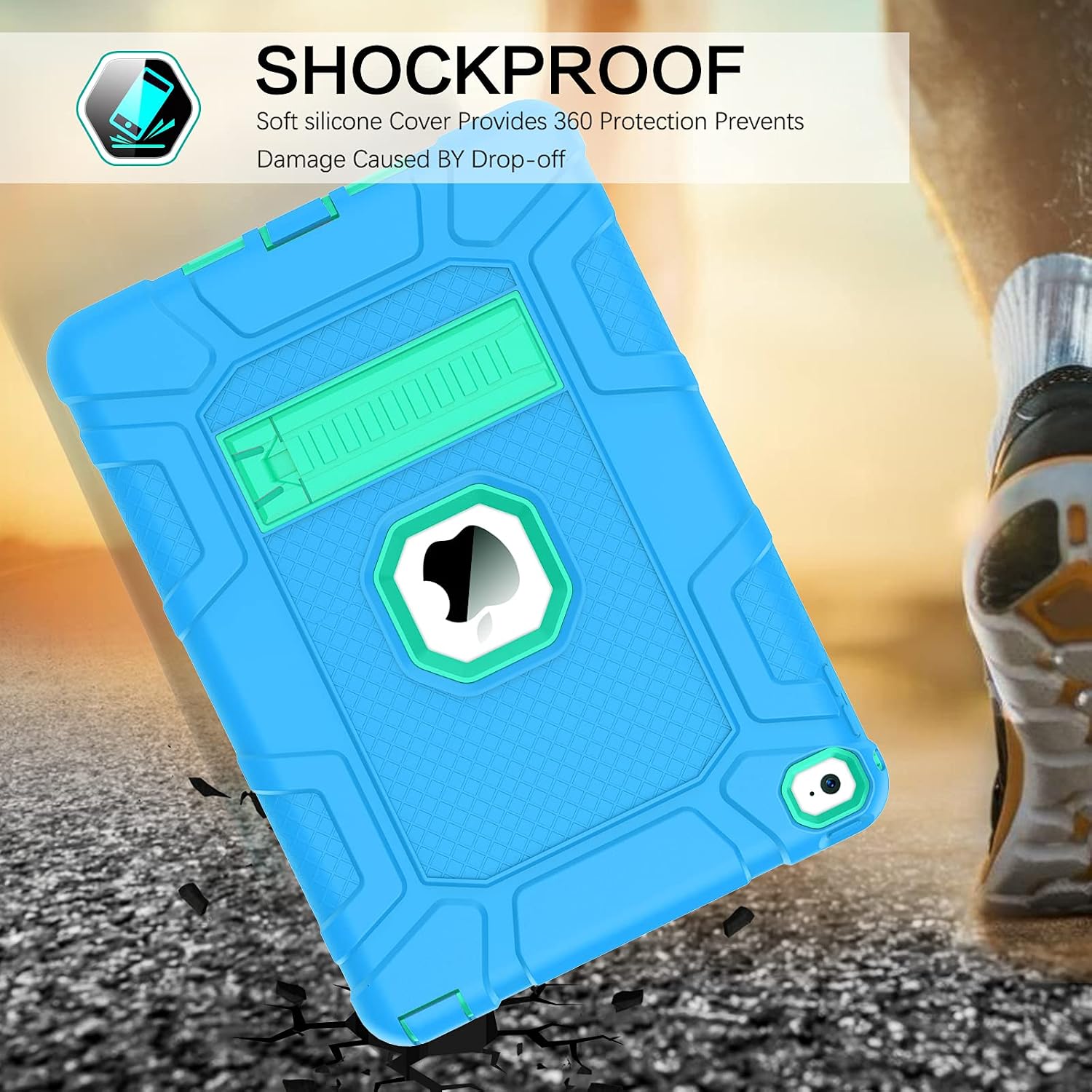BENTOBEN iPad Air 2 Case, Kickstand Shockproof Triple-Layer Rugged Hybrid Shock Resistant Heavy Duty Drop Proof Protective Case Cover for iPad Air 2nd Generation 2014 Release (A1566 A1567), Blue/Mint