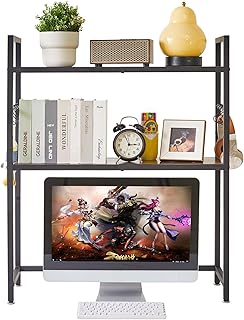 IBUYKE Office Desktop Shelf Organizer Computer Storage Rack Adjustable Desk Bookshelf Display Shelf for Office Home Dormitory,Brown TMZ004H