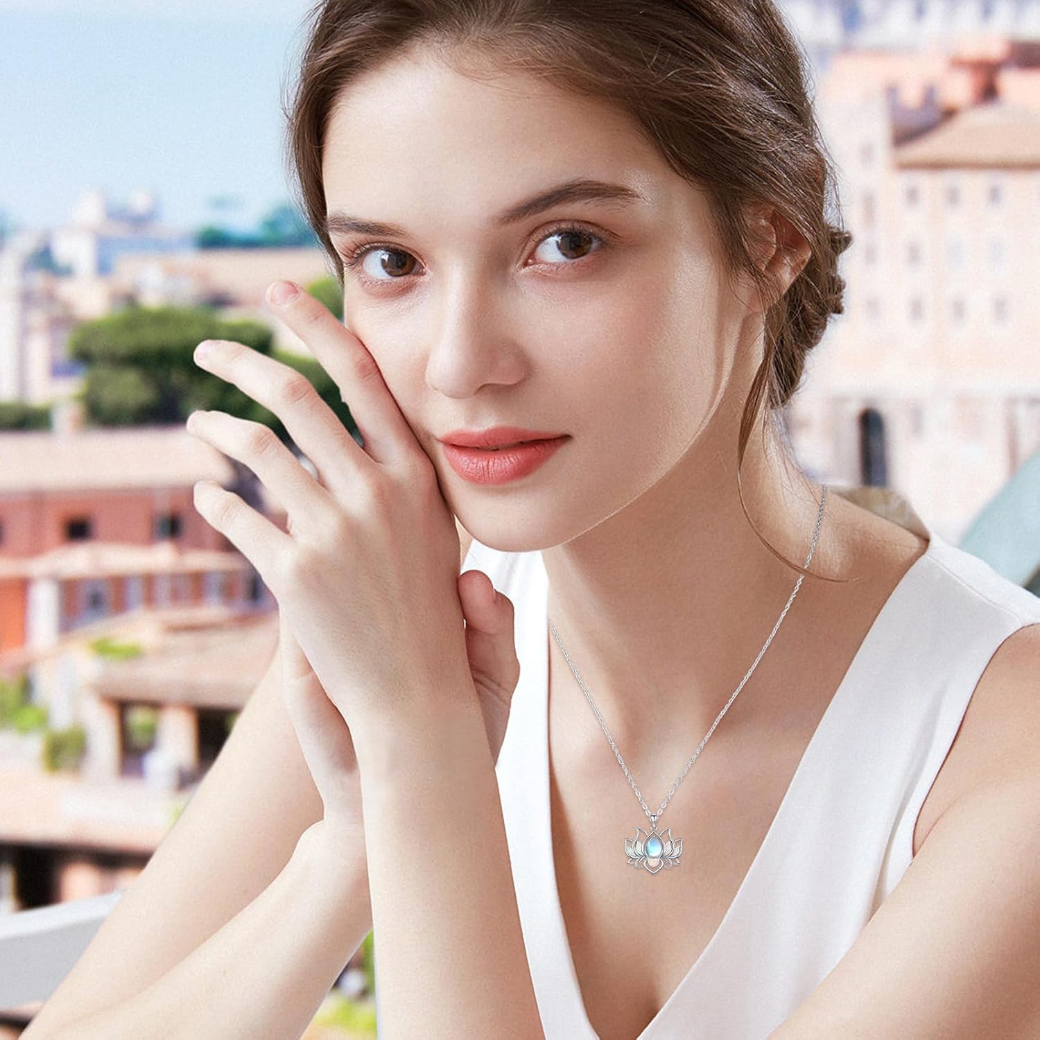 Lotus Necklace 925 Sterling Silver Moonstone Opal Pendant Necklace Flower Lotus Jewelry for Women Mom Daughter - Image 4
