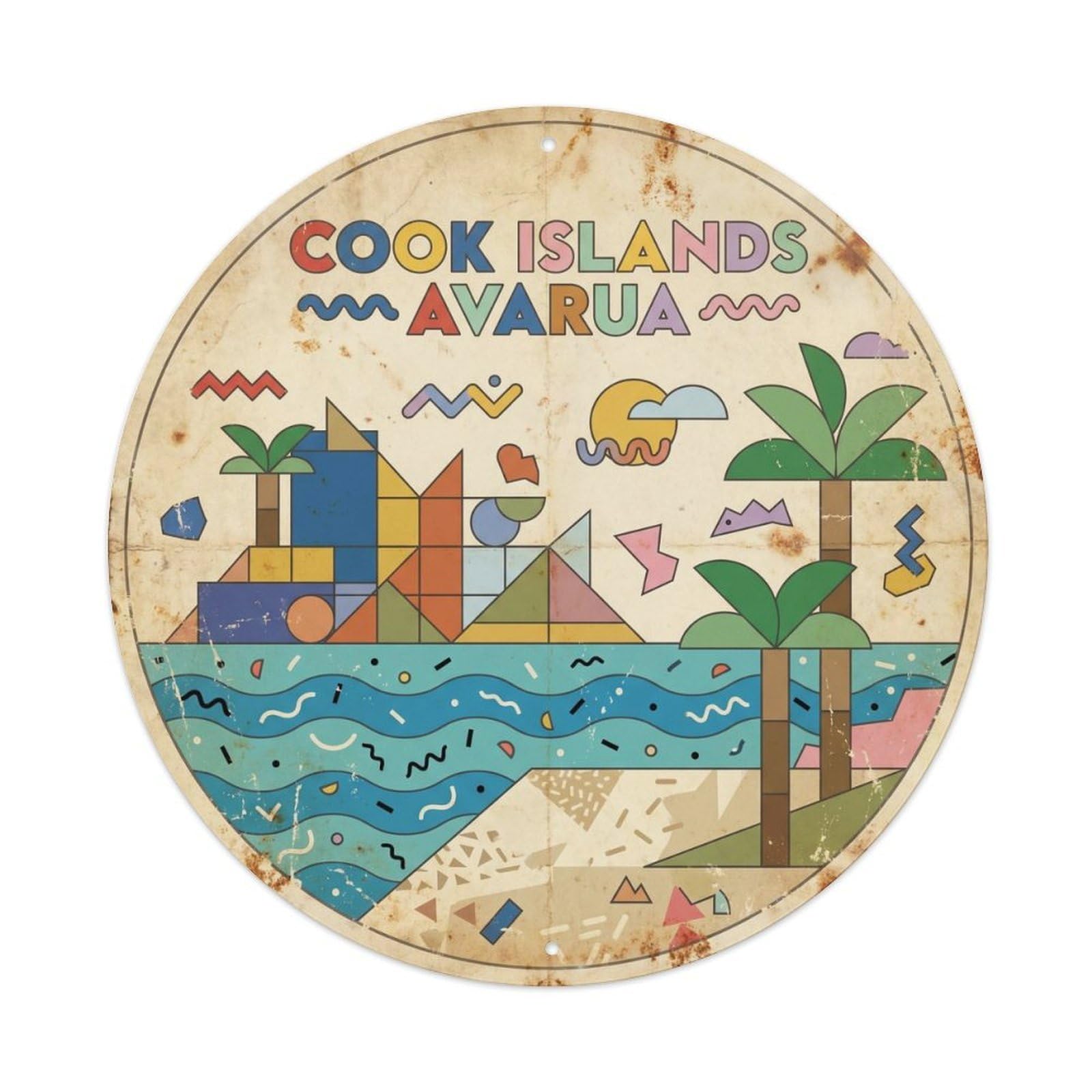 Cook Islands Avarua Ocean Coast Mid Century Metal Tin Sign