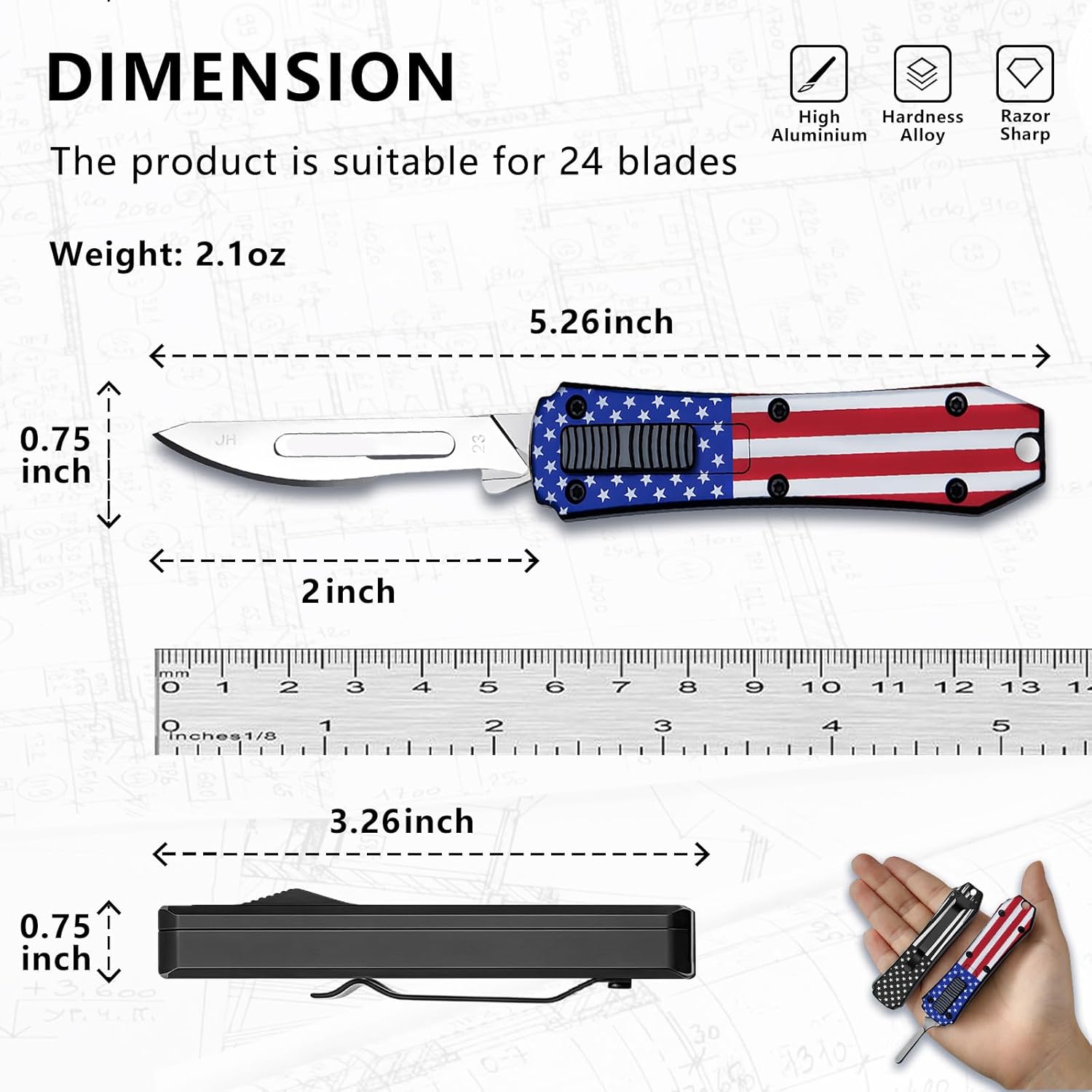 Automatic Utility Knife,Retractable Push Button All Metal Construction Mini Knife,Fast Open Safety Lock Box Cutter for Home Office Cardboard Cutting Tool,Cool Gadgets Gift for Dad Teens Stripes Red