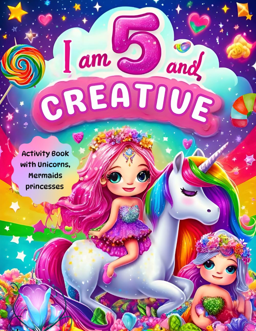 Gifts for 5 Year Old Girls : I Am 5 and Creative : Activity Book with Unicorns, Mermaids, princesses: Christmas Birthday Presents for Girl Age Five (Kids Books : I Am Creative)