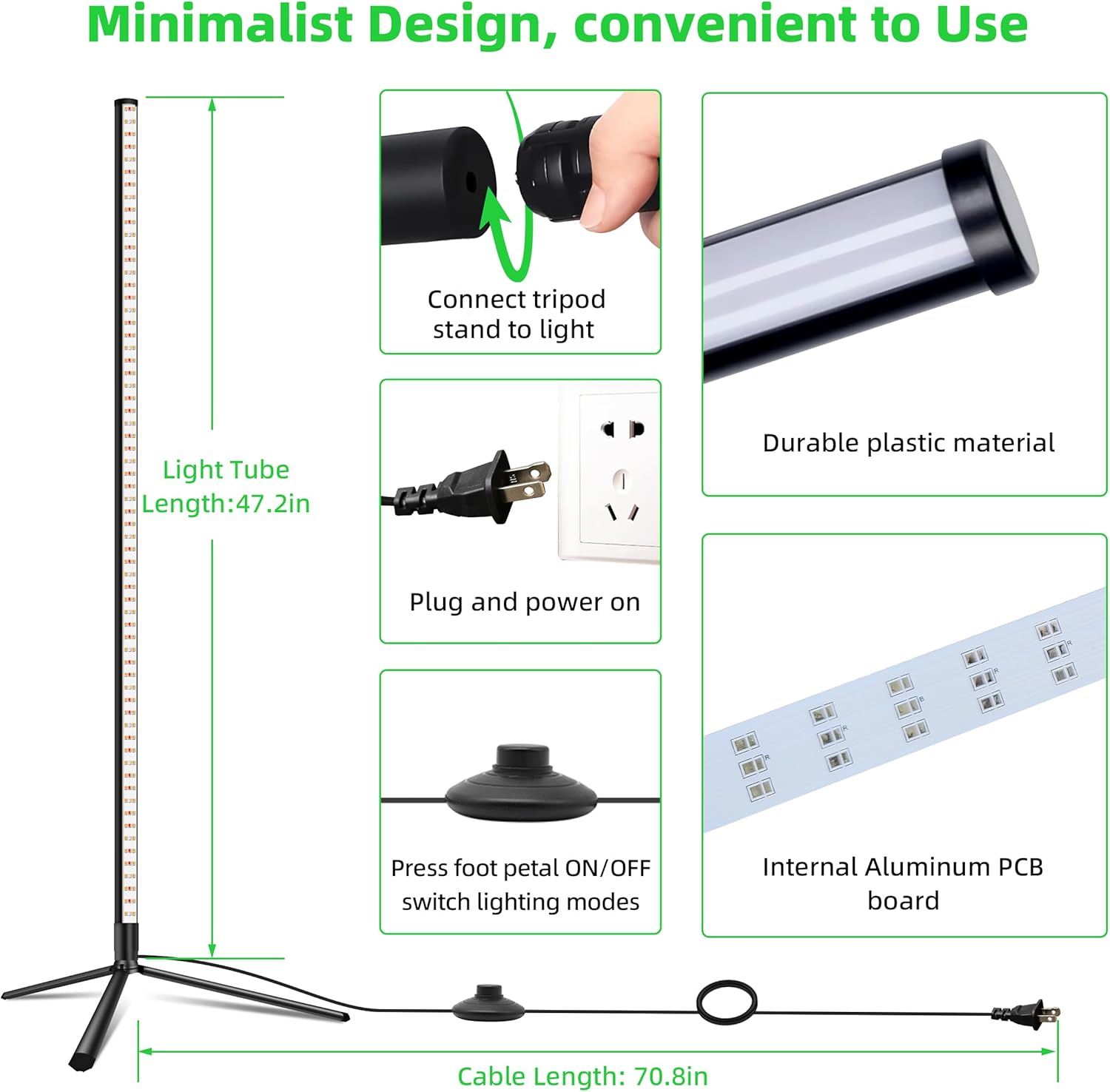 Grow Lights for Indoor Plants, 42W Full Spectrum Growing Light with Tripod Stand, 4FT Height T8 Vertical Standing Growing Light for Indoor Plants with On/Off Foot Switch, 1 Packs