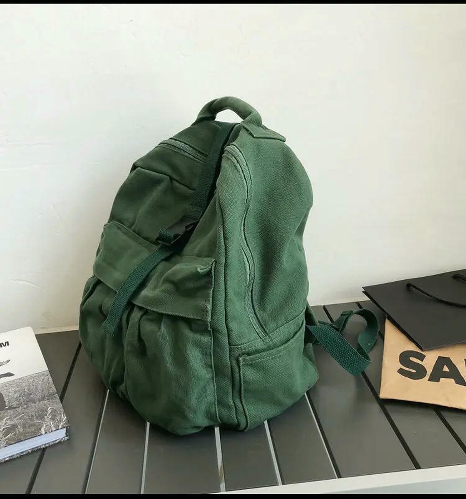 Plecak Canvas Plecak Unisex Torba na książki Vintage High Capti Captise School Rucksack-Beige