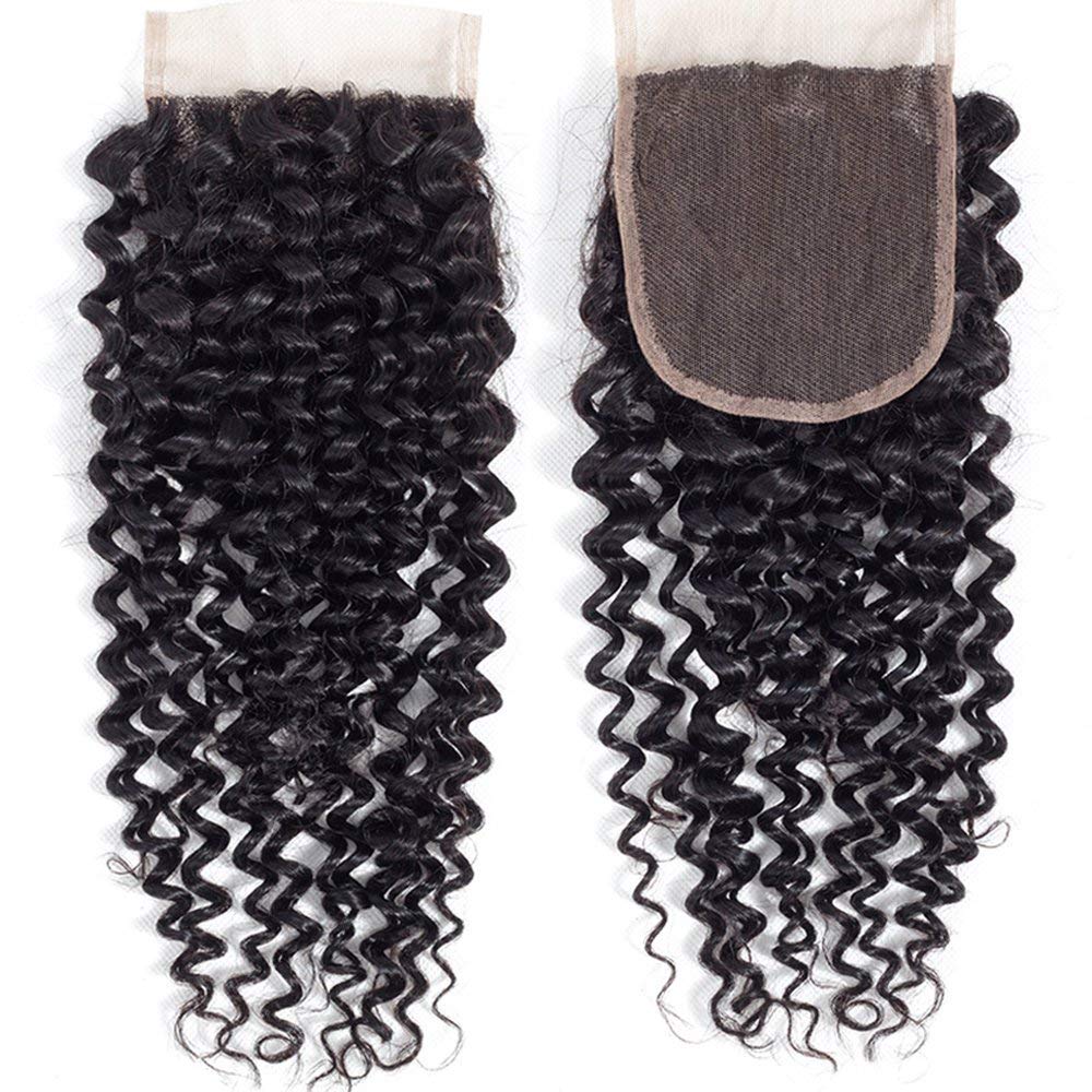 Flady Brazilian Curly Hair with Closure 10a Unprocessed Brazilian Virgin Hair 3 Bundles with Free Part Closure Natural Black Human Hair Bundles With Closure (20 22 24+18inch)