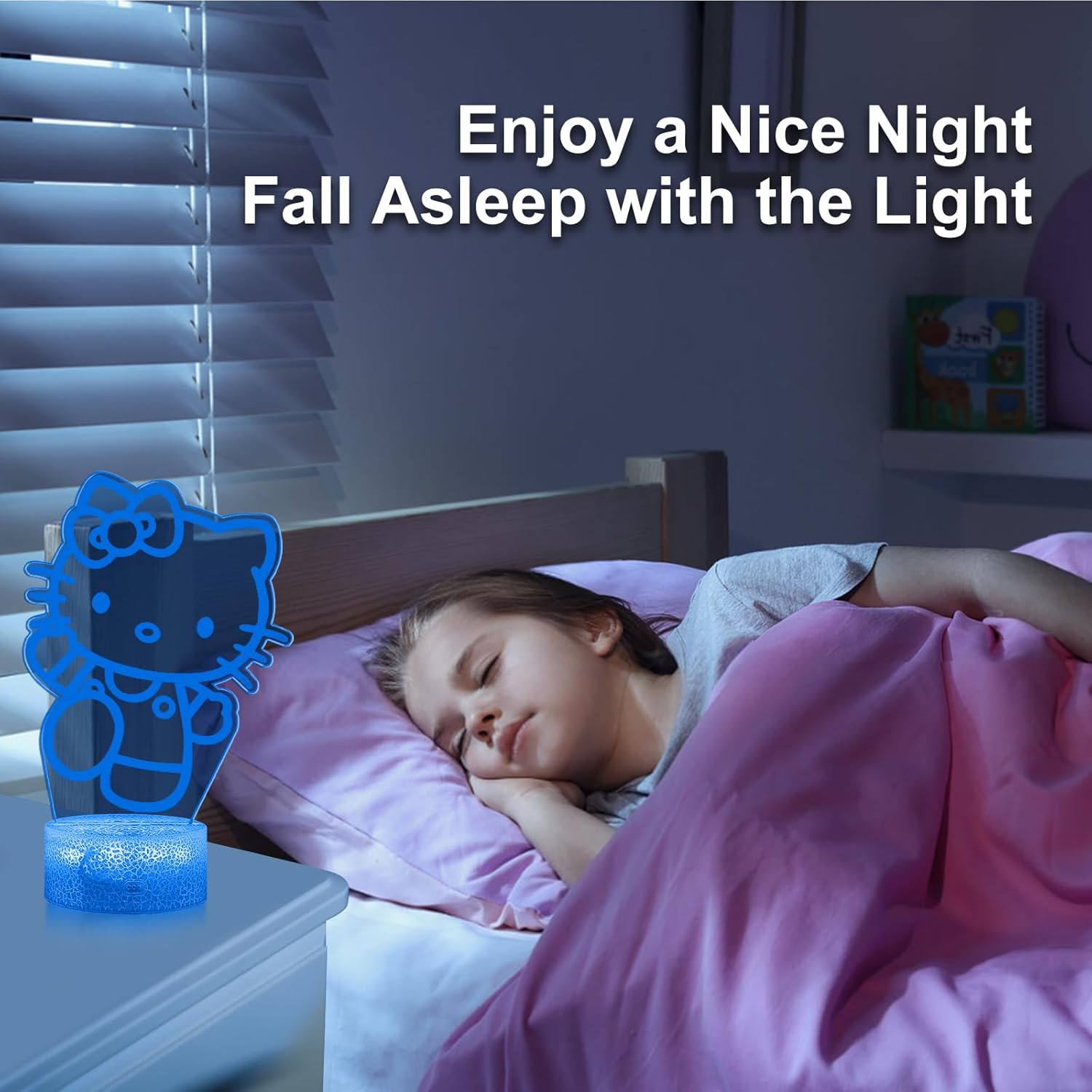 Cute Night Light, 3D Bedroom Decor for Birthday Christmas Party Smart Remote Control Boy Gifts for Children's Room Decor 16 Color LED Lamp (Cat Cute)