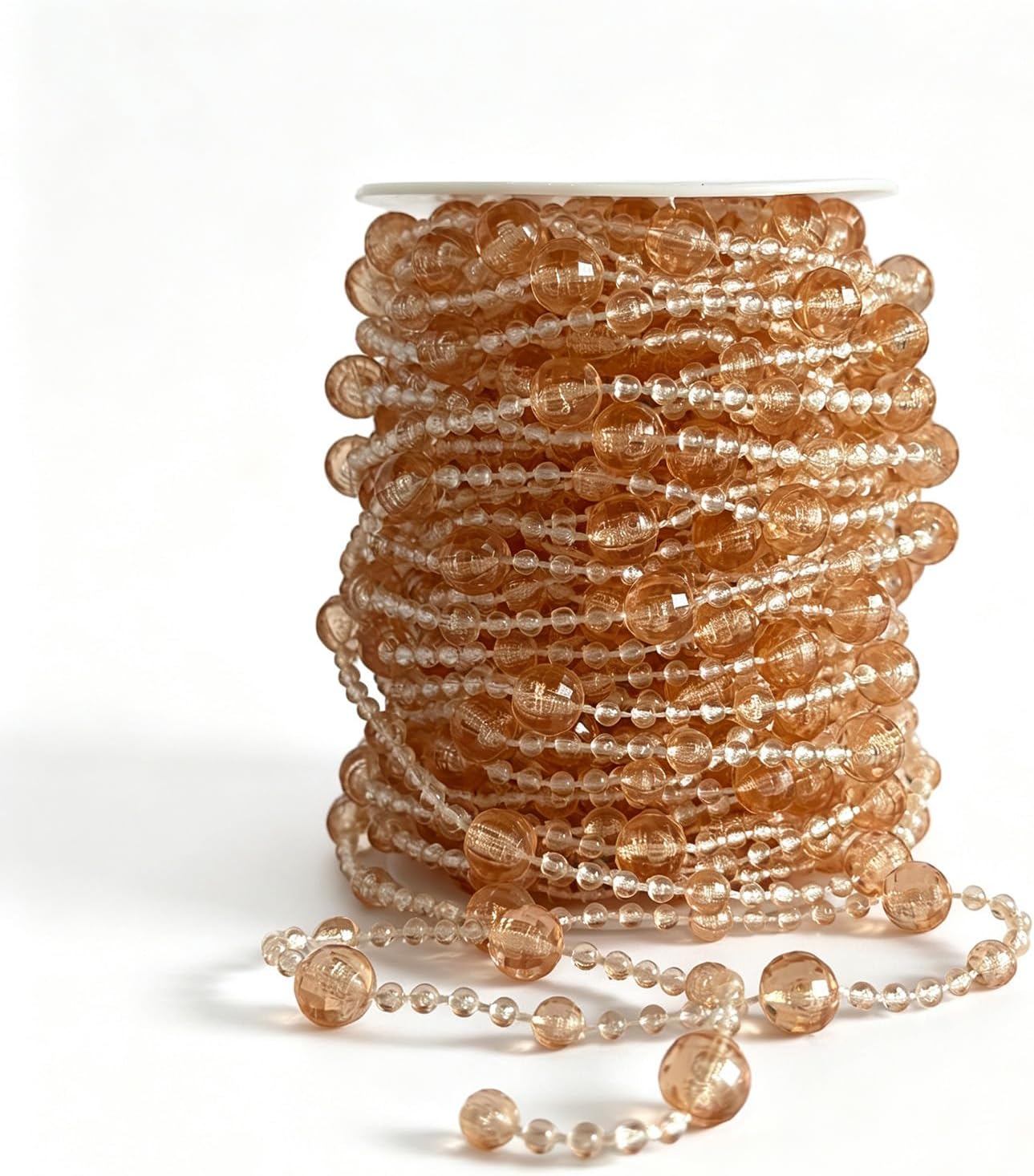 Crystal Bead Garland Strand, Acrylic, 65FT, for DIY Crafts, Wedding, Birthday Party Decorations, Champagne and Clear (Champagne-Gold)