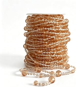 Crystal Bead Garland Strand, Acrylic, 65FT, for DIY Crafts, Wedding, Birthday Party Decorations, Champagne and Clear Champagne-Gold