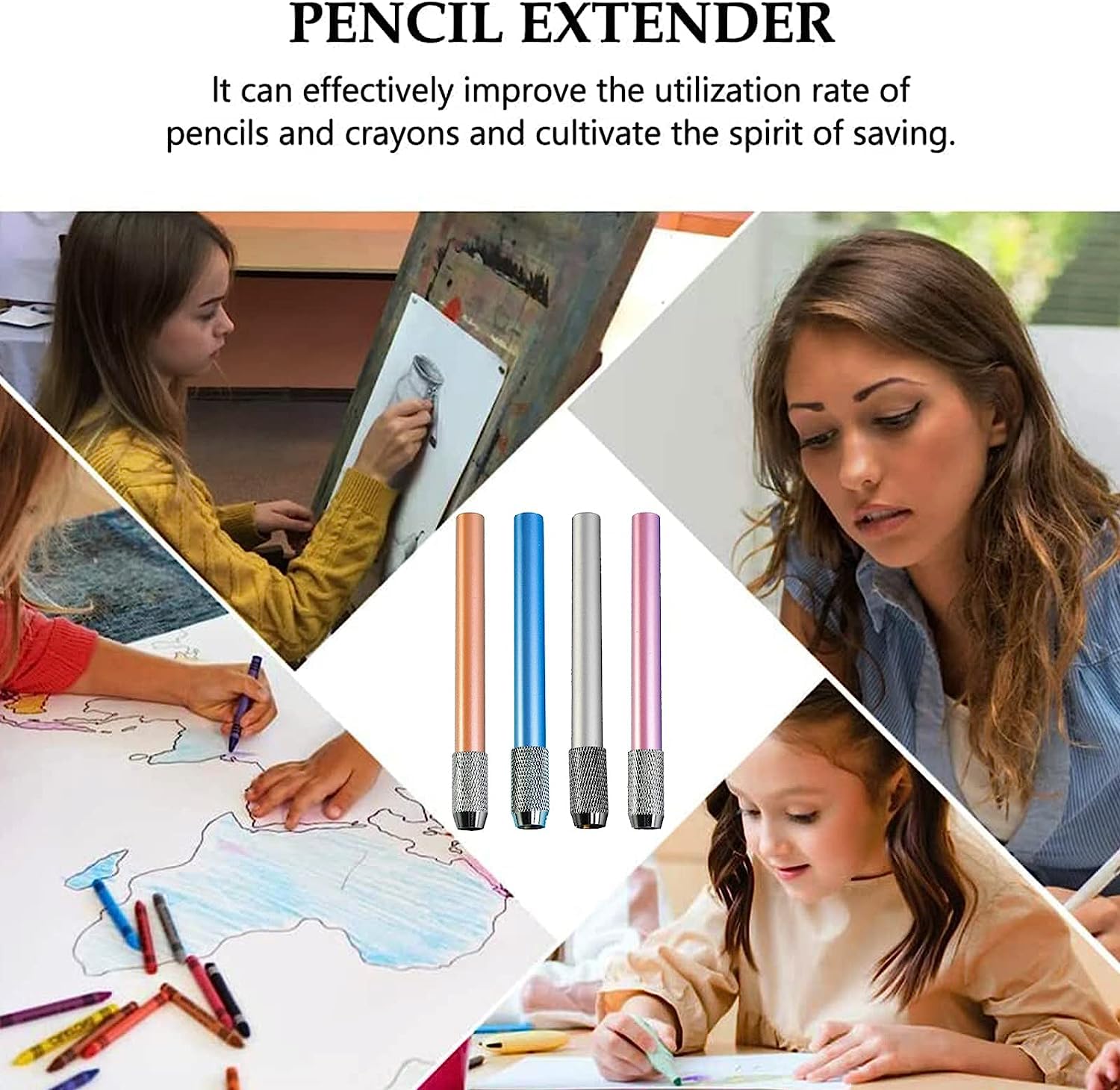 Prolunghe Per Matite In Alluminio - Set Da 4 Colori, Regolabili, Per Matite Rotonde Ed Esagonali - Foto 8