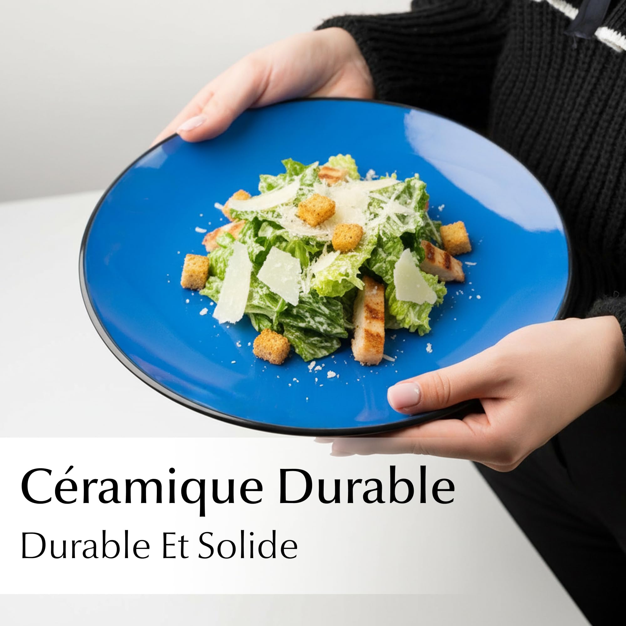 MIAMIO - Ensemble d'assiettes 6 en céramique grès pour la table - Collection Le Papillon (Bleu, 26 cm)