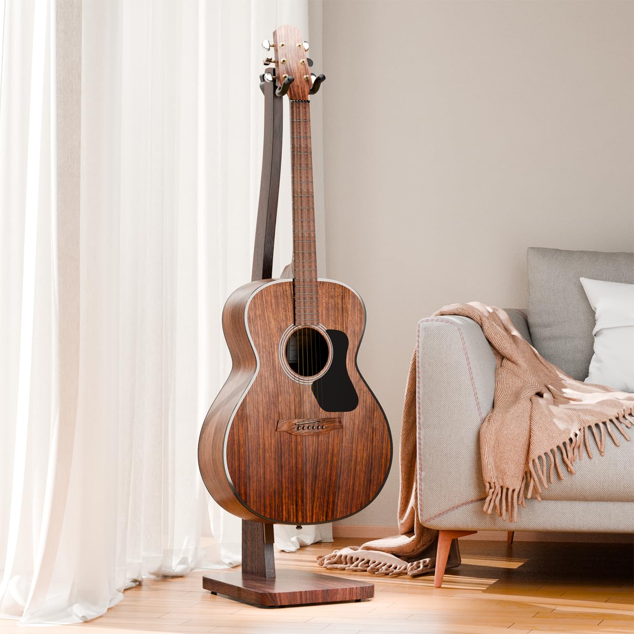 DIDA Gitarrenständer, Premium Massivholz Gitarrenständer, Einzelgitarrenhalter für Akustikgitarre, E-Gitarre, Bass, halb gebogene Hängestative (Schwarznussholz, Akustikgitarre/E-Gitarre/Bass)