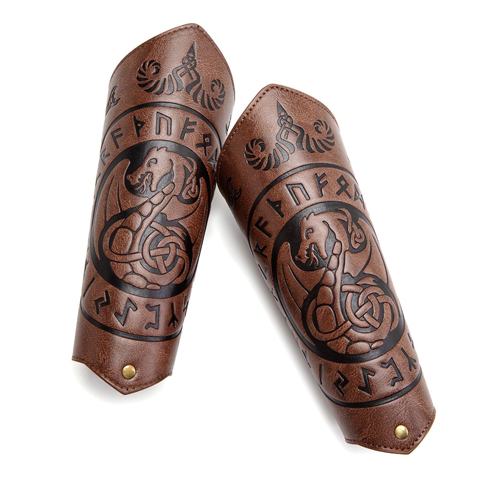 FACAILUO Medieval Wristband Men Cosplay Dragon Embossed Bracer Gauntlet for Men Cosplay PU Wristband for Photoshoots and Stage