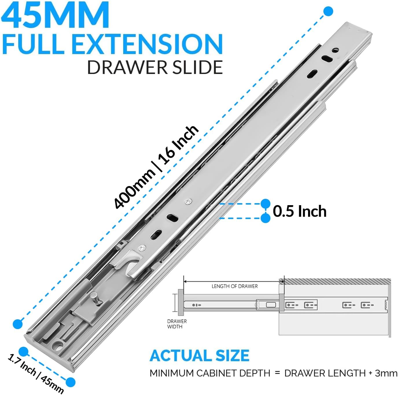 16 Inch Soft Close Drawer Slides 4 Pairs (8pcs) Side Mount Rails- Heavy Duty Full Extension Ball Bearing – Drawer Slide Glides for Cabinet Kitchen, Dresser Runners - Draw Slides Sliders 100LB