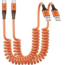 USB to USB C Cable Fast Charging 60W, [2Pack, 3FT] Coiled USB A to USB C Cable for Car, USB Type C Cable iPhone Charger USBC Cord for iPhone 17/16/15/Pro Max/Plus/Samsung Galaxy S26/S25/Ultra-Orange