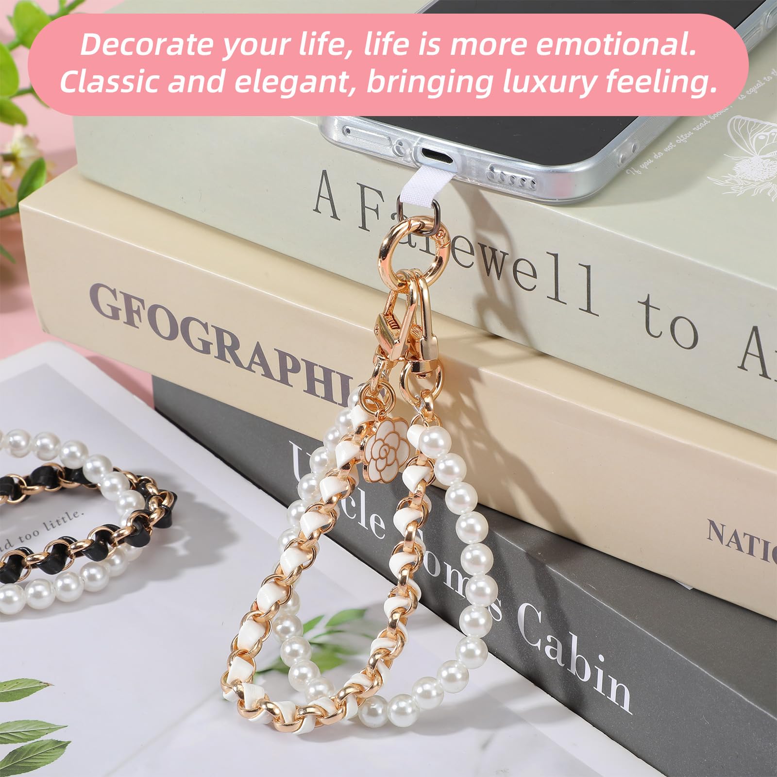 Molain 2 Pcs Beaded Pearls Phone Wrist Strap, Detachable Phone Charm Bracelet CellPhone Wristlet with Tether Tab Hands-Free Universal Cellphone Strap for Cell Phones — view 4
