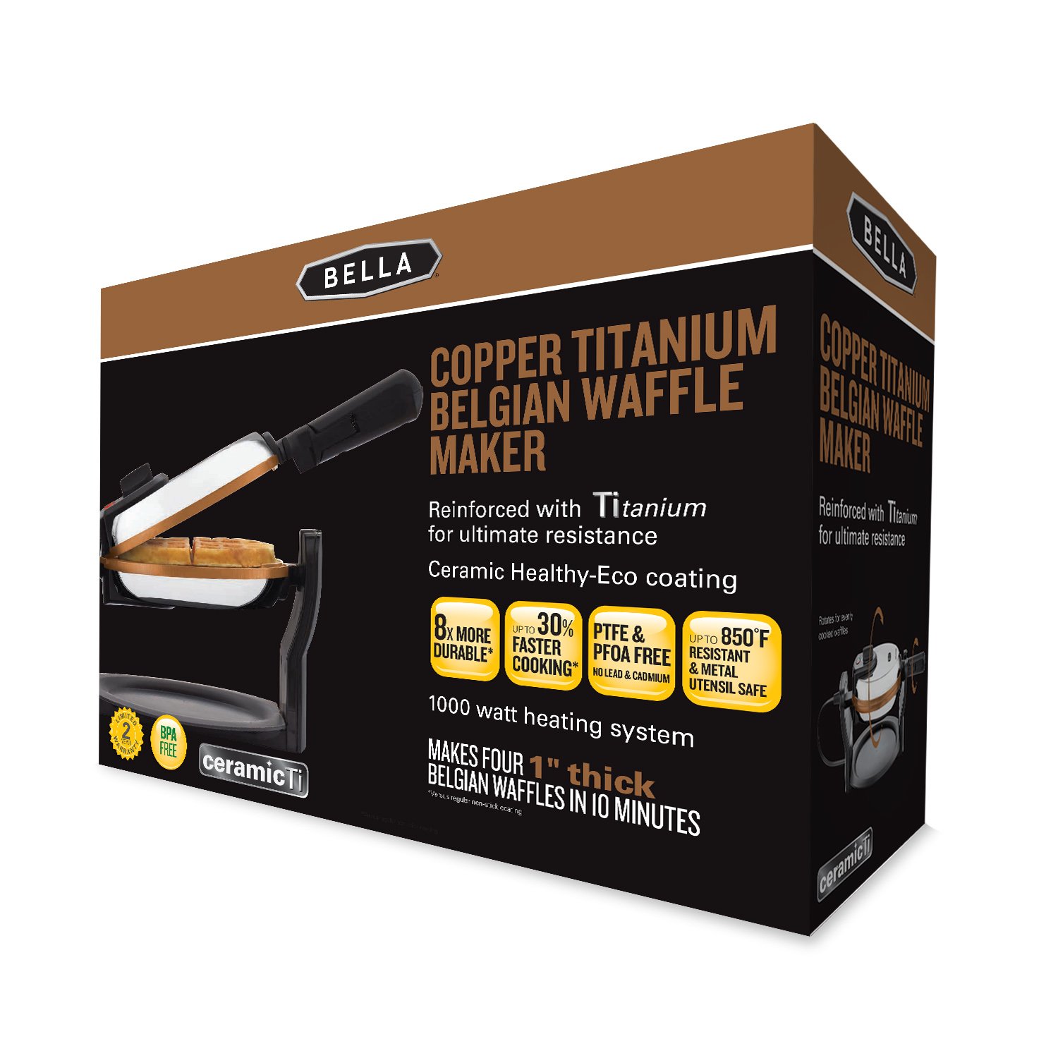 bella copper titanium rotating belgian waffle maker