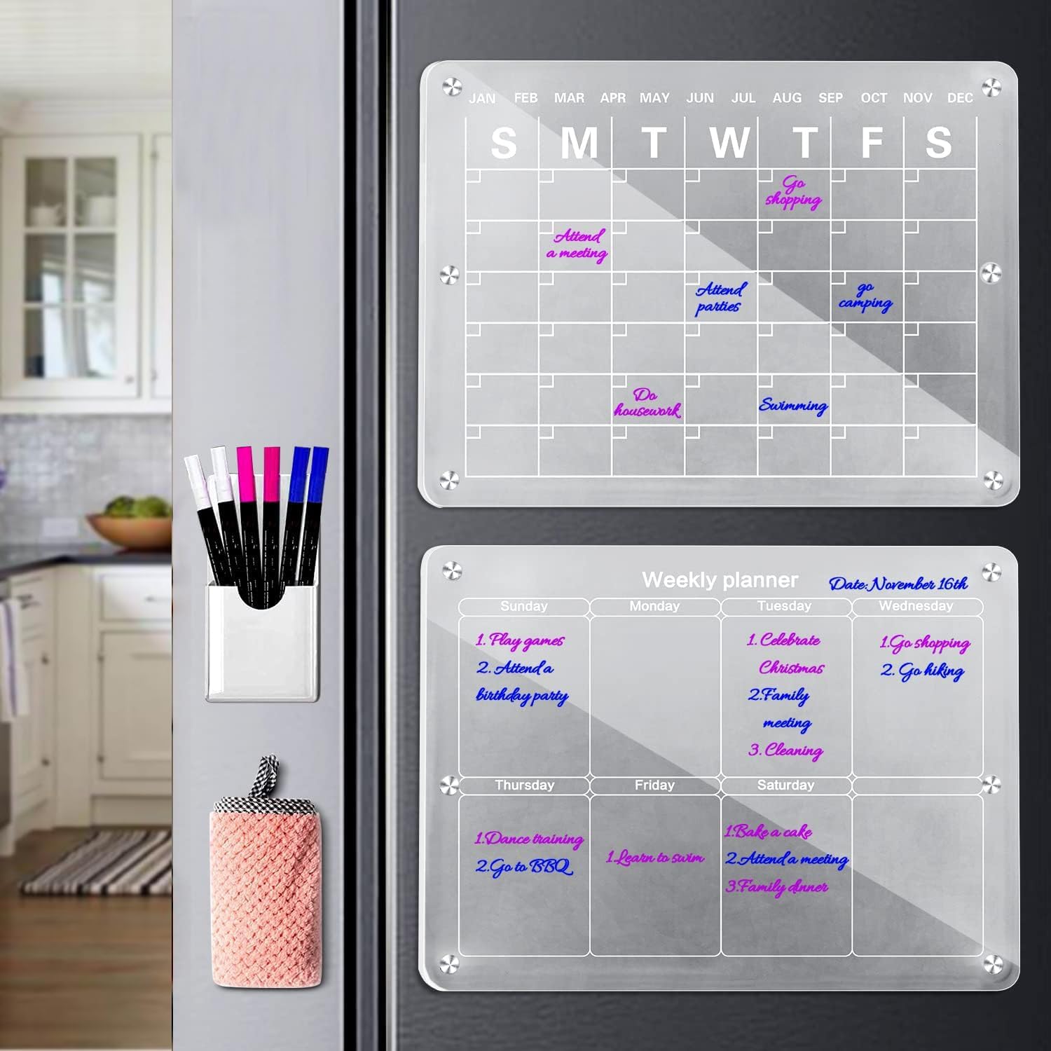 Acrylic Calendar for Fridge, 2Pcs Clear Acrylic Dry