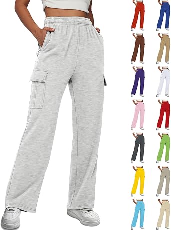 Cargo Joggers for Women Baggy Fleece Wide Leg Sweatpants Elastic High Waisted Pants Fall Casual Comfy Hiking Pants