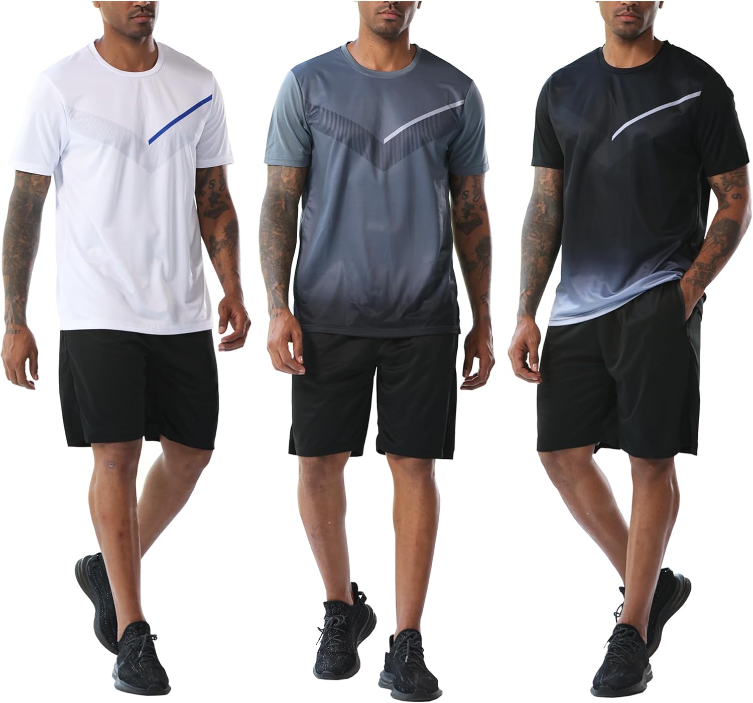 RPOVIG Men's 3 Pack Shirts Shorts Zipper Pockets Quick Dry Gym Athletic Clothes Workout Running Sets Summer Casual - Image 6