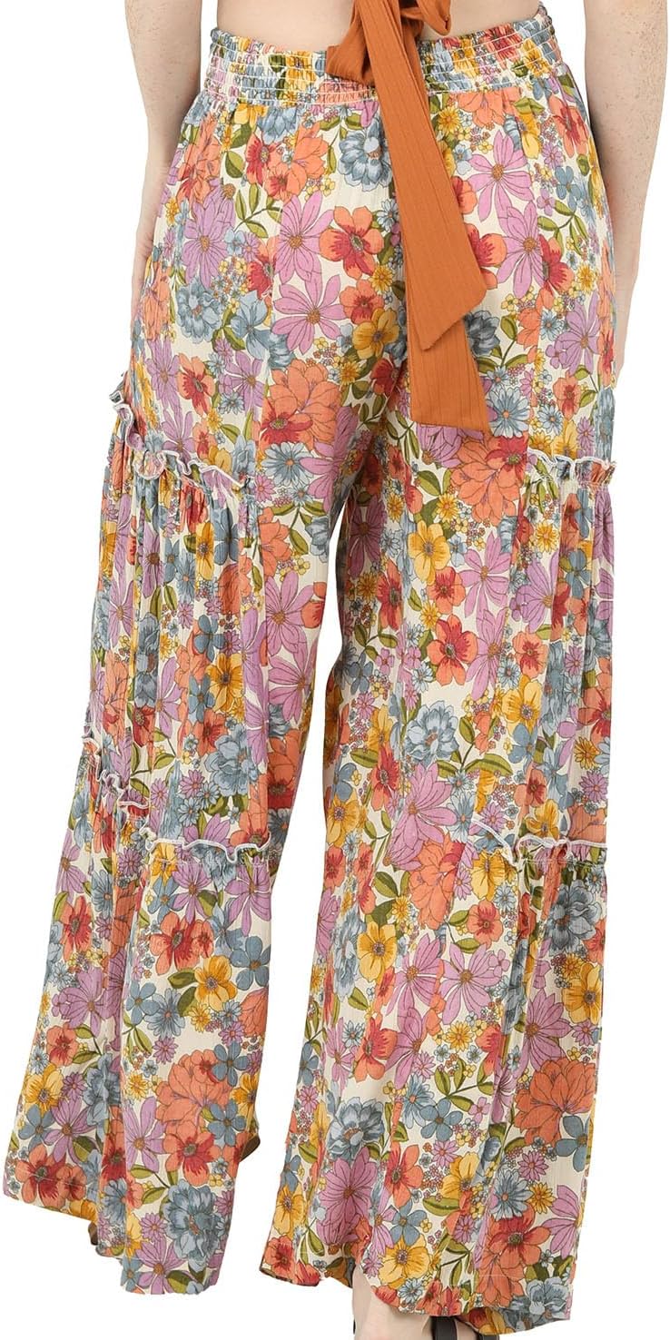 Angie Women's Floral Wide Leg Pants with Ruffles