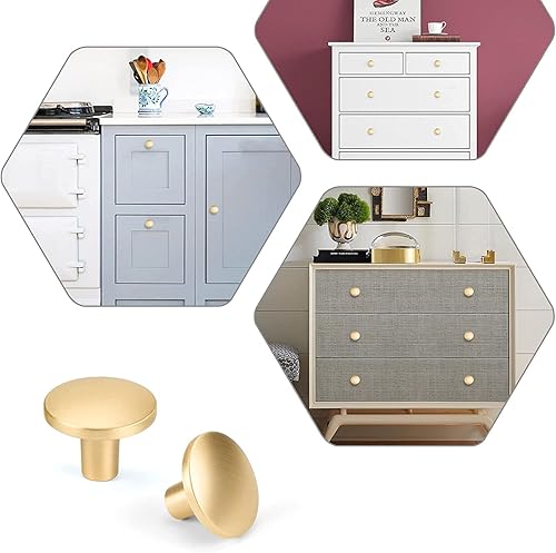 Miniatura 10 de Haliwu Paquete de 10 pomos dorados dorados de latón cepillado para cajones de aparador, pomos cuadrados dorados para gabinetes de cocina, aleación