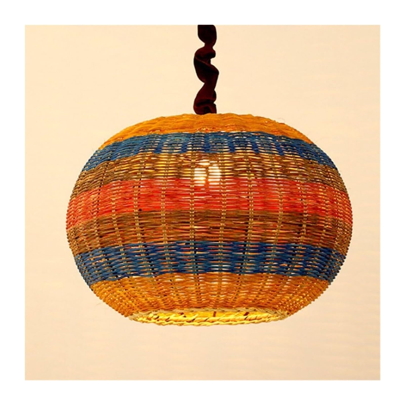 KHUKHU Rattan Art Pendant Lamp Hand-Woven Rattan Weaving Chandelier Lampshade Southeast Asian Restaurant Hanging Lights E27 Base Corridor Light Fixture for Living Room, Tea Room, Study(40cm)