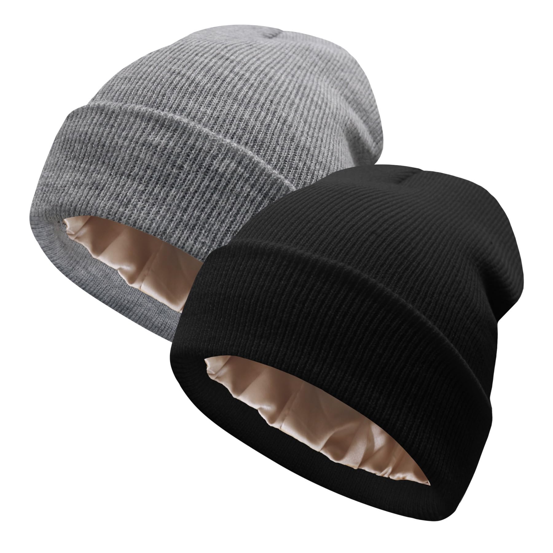 JYxingchi Satin Lined Beanie for Women Men Winter Warm Soft Lining Cuffed Knit Hats Silk Lined Beanie for