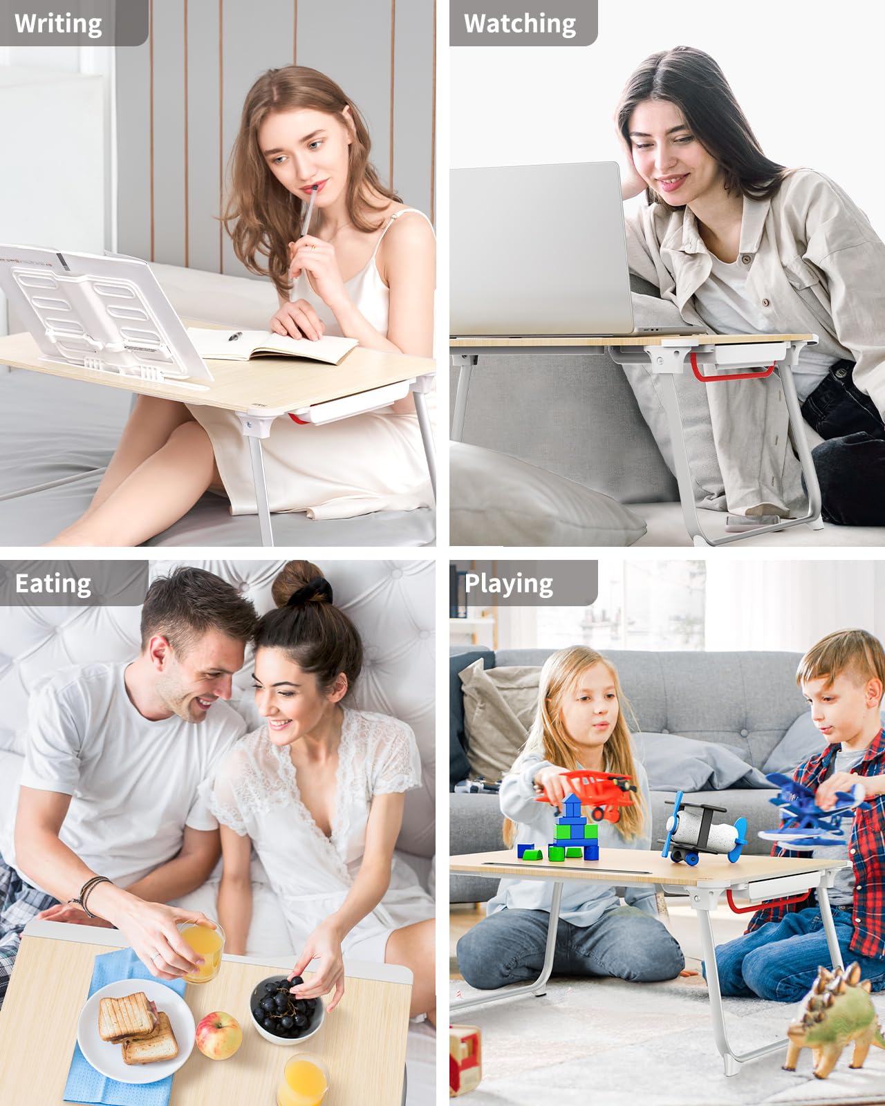 SAIJI Laptop Tablett Bett Tisch, Sstabil XXL klappbar Tisch, für Boden Sofa Essen Arbeiten Spielen Lesen Lernen mit Schublade Buchständer Tablet Handy Ständer (Teak, 65 * 49 * 30cm)