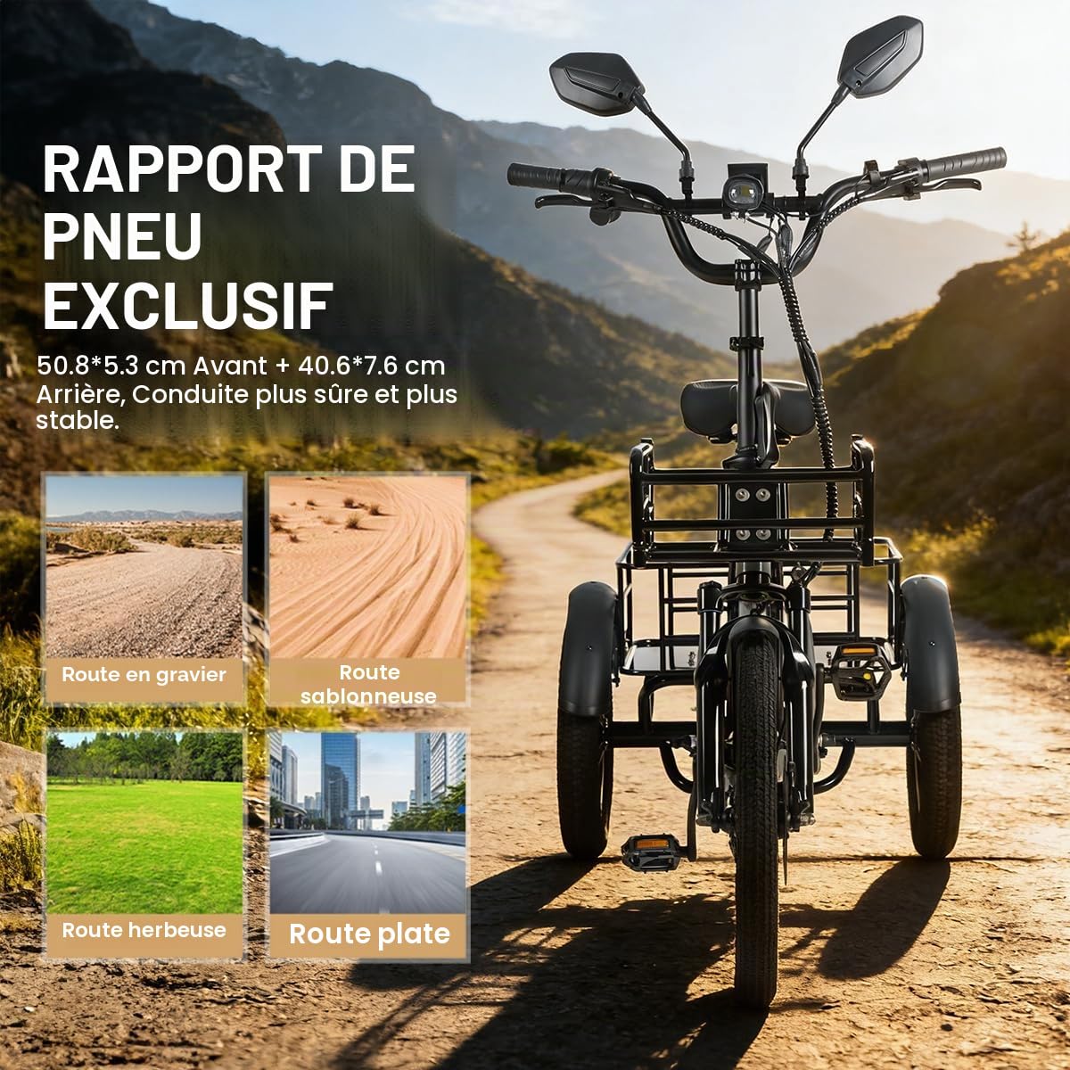 Tricycle électrique Antgooat AG1 Pro - Vélo électrique pliable pour adulte - Batterie 48 V 20 Ah - Autonomie jusqu'à 150 km - Porte-bagages avant et arrière