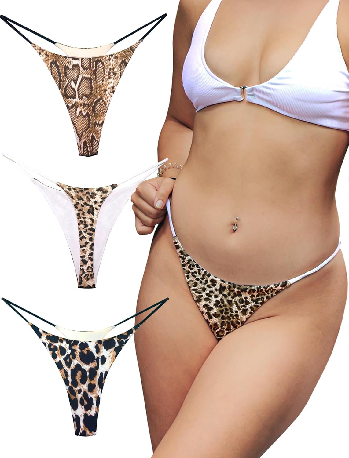 KUKU PANDA Cotton Thongs for Women Sexy Seamless Woman G String Panties 3 Pack Set