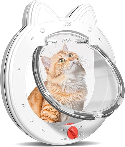 Puerta para gatos con cerradura de 4 vías, puertas para gatos para puerta interior exterior, puerta magnética resistente a la intemperie para gatos