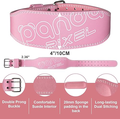 Miniatura 4 de Pixel Panda - Cinturón de levantamiento de pesas, cinturón de gimnasio de cuero para mujer, soporte lumbar acolchado de 4 pulgadas para mujeres,