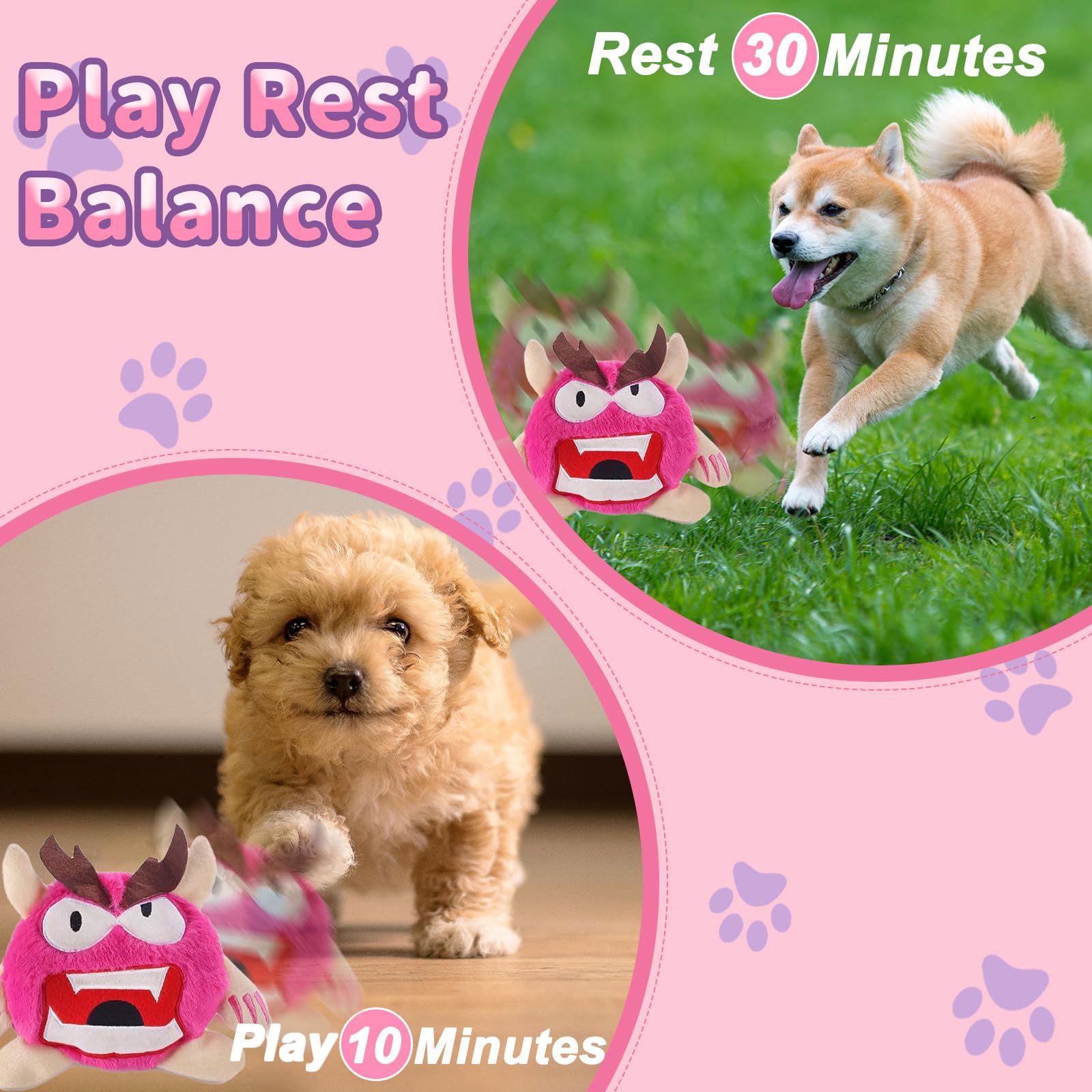 Jouets interactifs pour chien pour l'ennui - Balle en peluche interactive en forme de monstre - Jouet couineur pour chien - Jouet électronique d'exercice pour chiot - Rose