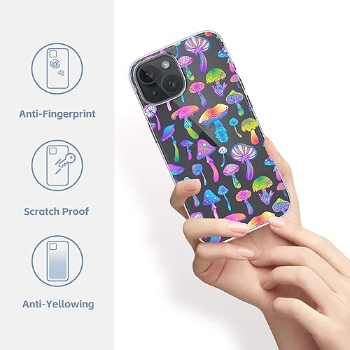 Miniatura 2 de Funda diseñada para iPhone 15 Plus, diseño de hongos psicodélicos mágicos, funda transparente de hongos coloridos hippies para iPhone 15 Plus, a